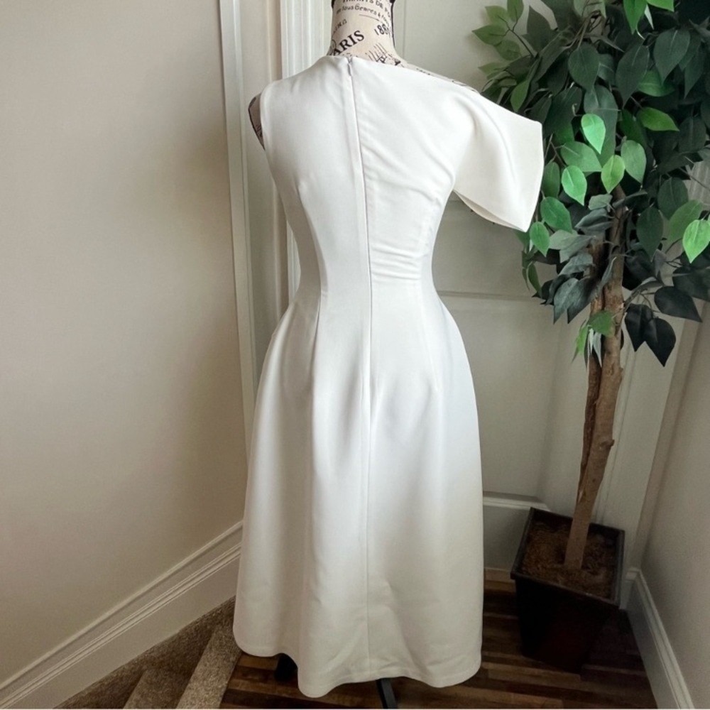 L'Espoir Asymmetrical Neckline Midi Paneled Dress White Sz S - Picture 3 of 15